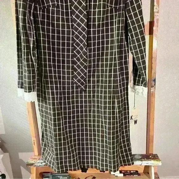 NWT Vintage 1950’s Windowpane Lace Scooter Dress Long Sleeves Midi Size 10 - Picture 6 of 12